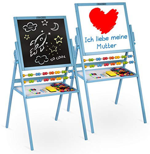 Spiel-Tafel für Kinder magnetisches Whiteboard und Kreidetafel Maltafel Kindertafel Staffelei aus Holz Ricokids (Blau)
