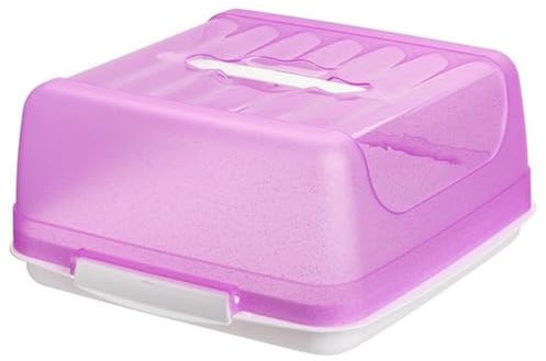 Engelland - Piccola scatola per il trasporto della torta rettangolare con manico, coperchio e chiusura a doppio clic, colore: rosa/bianco, lunghezza 27,5 cm x larghezza 26,5 cm x altezza 12,5 cm