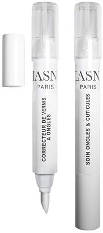 HASNA PARIS - Penne correttore smalto DUO Solvente senza acetone con punte di ricambio e cura delle unghie riutilizzabili per cuticole con punte di ricambio e risultati perfetti 2x3 ml