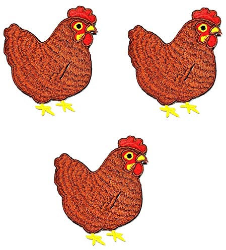 Sattie Patch Set von 3 braunen Huhn bestickt Cartoon Tier Patch Kinder Aufnähersatz für Kleidung, Hut, Jeans, Nähen, DIY Zubehör