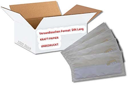dm-folien Lieferscheintaschen DIN LANG I 1000 Stück I Selbstklebende Versandtaschen I Blanco Paketzubehör für Lieferscheine & Rechnungen I Unbedrucktes Versandzubehör aus Kraft-Papier