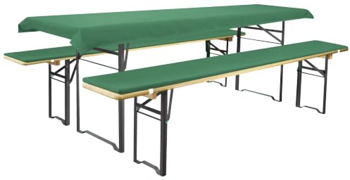 Brandsseller Auflagenset für Bierzeltgarnituren 3-teilig 2 Bankauflagen gepolstert 220x25 cm und 1 Tischdecke 240x70 cm für alle gängigen Festzeltgarnituren Bierbankauflagen Outdoor - Grün