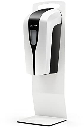 Tischständer inkl. Sensor-Seifenspender/Desinfektionsspender mit Tropfenldüse für Gel und Seife, Seifenspender, Aufsteller, berührungslose Handdesinfektion mit Sensor, Tischständer, Weiss