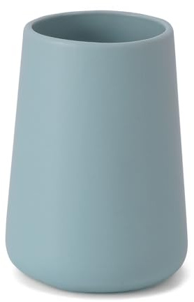 Portaspazzolini Da Appoggio In Ceramica Turchese Opaco – Bicchiere Bagno Design Tondo Antibatterico H 11 cm – Linea Sidney