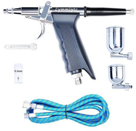 LYMMIYTC Airbrush Kit Airbrush Trigger Gun with 0.3mm Needle,7CC/12CC Paint Cup for Painting Model Makeup Tattoo Nail Cake