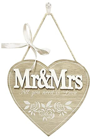 WANDIC Hochzeit Holz zum Aufhängen, 1 Stück Herz Holzschild Mr & Mrs Buchstaben für Hochzeit Dekoration Tisch Home Tür Wanddekoration