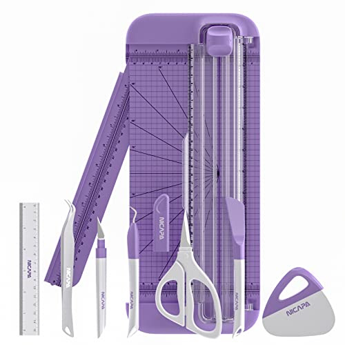 NICAPA Papierschneider, A4 Papierschneider, Papierschneidebrett mit Fingerschutz und Seitenlineal, Vinyl Entgitterungswerkzeuge für Papier, Fotos, Kunsthandwerk, Etiketten Scrapbooking-lila