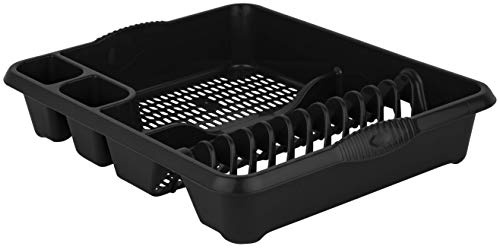 TENLITE High Grade Plastic Large Dish Drainer Kitchen Sink Holder Stand with 2 Compartments (𝐌𝐢𝐝𝐧𝐢𝐠𝐡𝐭 𝐁𝐥𝐚𝐜𝐤)