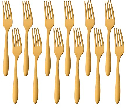 6.6 in/ 16.7cm Dessert Forks Set of 12, TUPMFG Stainless Steel Cutlery Cake Pastry Forks, Matte Finish Fork Set Dishwasher Safe(Gold)