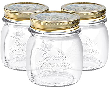 Bormioli Rocco Quattro Stagioni tarros de cristal de almacenamiento - tradicional de la cocina de frasco con tapa tornillo superior - 250 ml - Pack de 3