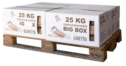 Legna da ardere di ulivo in scatole BIG BOX da 25kg su bancale (50Kg)