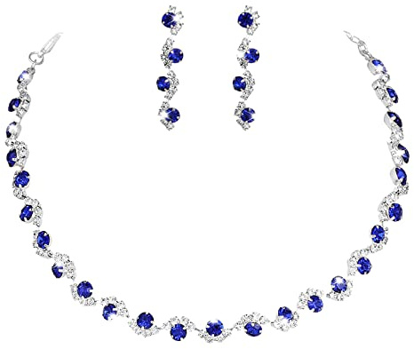 Yolev Bridal Wedding Jewelry Set Rhinestone Wedding Jewelry Set Include Necklace Earrings Brides Bridesmaid Prom Costume Jewelry Set for Women and Girls