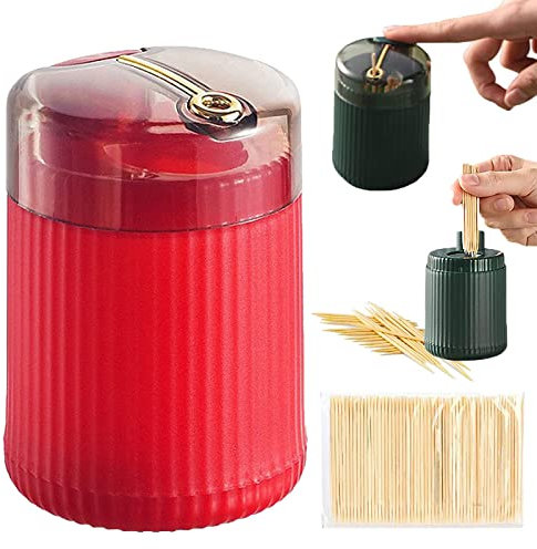 DINNIWIKL Automatischer Pop-Up-Zahnstocherspender, Kreativer Automatischer Zahnstocherspender, Tragbare Kunststoff Zahnstocher Halterbox, Rot