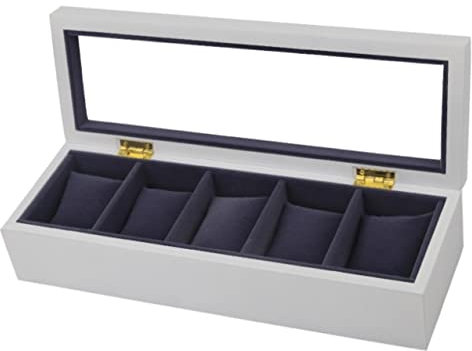 Uhrenetui Uhrenbox Uhrenrolle Uhren-Display-Aufbewahrungs-Organizer, 5 Fächer, Holz-Uhrenbox, Transparente Oberseite, Schmuckkollektion, Display-Aufbewahrungshalter Uhrenaufbewahrung Uhrenhalter ( Blu