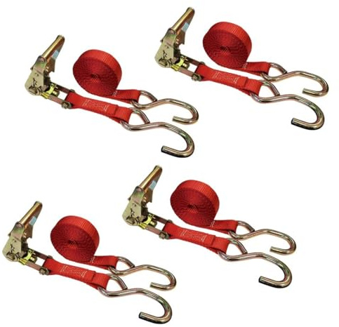 Mega Cargo Control S Hook Ratchet Straps, 1 x 6' Heavy Duty Securing Straps, 833 LBS Load Capacity | Utility Tie Downs for Cargo, Appliances, ATV, Motorcycle - 4X; Red