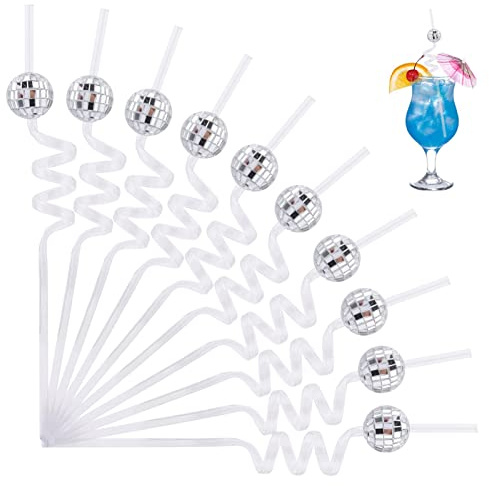 15 cannucce a forma di palla da discoteca a specchio, color argento anni '70, cannucce decorative per cocktail e cocktail