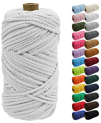 Uiopa Macrame Cord 5mm x 90m, Thick Macrame Rope 8-Strand Braided Cotton Rope, White Cotton Cord for Plant Hangers, Wall Hanging, Dream Catcher, Garden, DIY Projects
