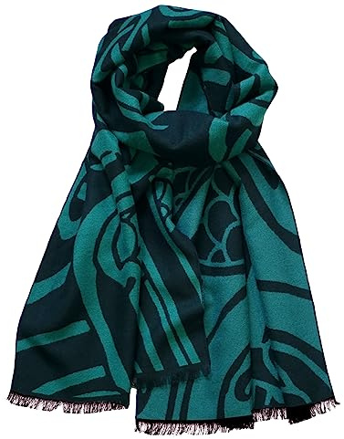 Patrick Francis Irish Reversible Scarf for Women, Traditional Book of Kells Large Celtic Wrap 100% Viscose (Green Black)
