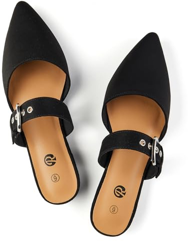 Rekayla Mules for Women Flats Comfortable Pointed Toe Women Adjustable Mules Shoes Black Size 8.5