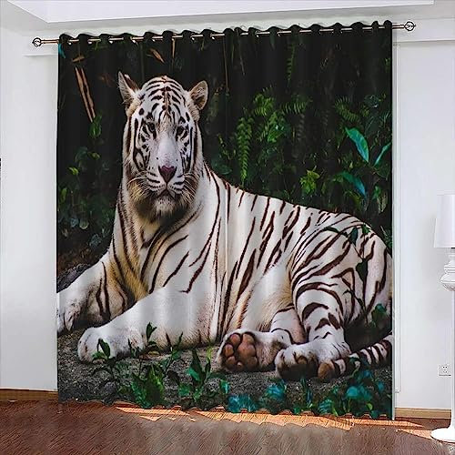 3D Verdunkelungsvorhang Ösen Tier Tiger,2Er Set Gardinen Wohnzimmer Gardinen Blickdicht Kinder Vorhänge Schlafzimmer Dekoschals Gardine 220 X 215 cm -0G8N-H1E