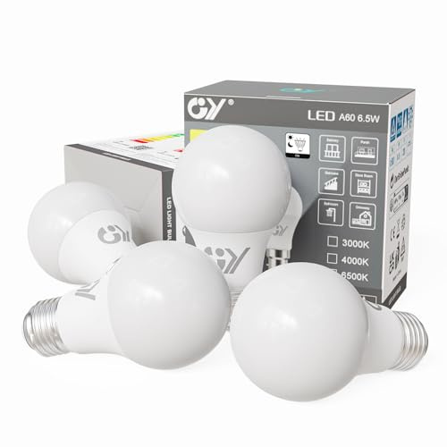 GY Glühbirne E27 mit Bewegungsmelder Lampe, E27 LED Kaltweiss 6500K 1050lm Leuchtmittel, 6,5W ersetzt 75W, automatische Ein-/Ausschalten, für Treppen, Toiletten, Garten, Balkon, Garage, 4 Stück