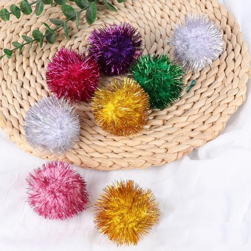 Whakano 40 Stück Glitzer Pompons zum Basteln,Bunt Pompons 5cm,Pom Poms Set für Handwerk Herstellung,Bunte Pompons für Partydekor,Ostern,Kleidung,DIY Kreativen Handwerk Dekor,Zufällige Farbe