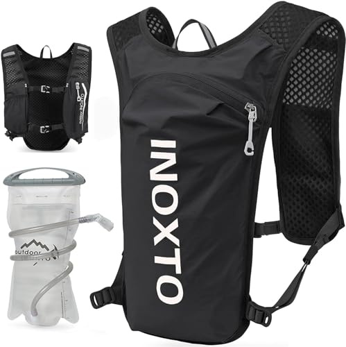 GAREGEAR INOXTO Running Hydration Vest with 1.5L Water Bladder, Lightweight Backpack for Hiking, Trail, Cycling, Marathon - for Women and Men (Black)