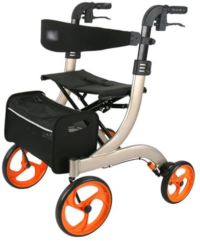 Déambulateur avec siège for personnes âgées, fauteuil roulant combiné, déambulateur tout terrain avec roues avant en caoutchouc de 9,5 pouces, déambulateurs légers et pliables ( Color : Champagne gold