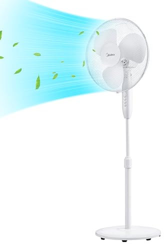 Midea FS40-16JA Standventilator, Starke Windkraft, Großes Luftvolumen, 40 W Leistung, Fernbedienung, Leiser Betrieb 55 dB-65 dB, Höhenverstellbar: Bis zu 130 mm, Drei-Geschwindigkeits-Einstellung