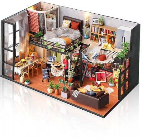 Cuteefun DIY Miniatur Haus Bausatz für Erwachsene mit Staubschutz | Diorama Modell Wohnzimmer Baukästen, Hobbys für Erwachsene, Dekoration Geschenk für Geburtstag Jubiläum Weihnachten