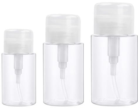 3 Stück Transparent Pumpflaschen, 100/150/200 ml Leere Pumpspender, Runterdrücken Nagellackentferner Flasche, Tragbar Drücken Pumpspender für Reisen/Zuhause, Transparent Push-Top Pump Bottle
