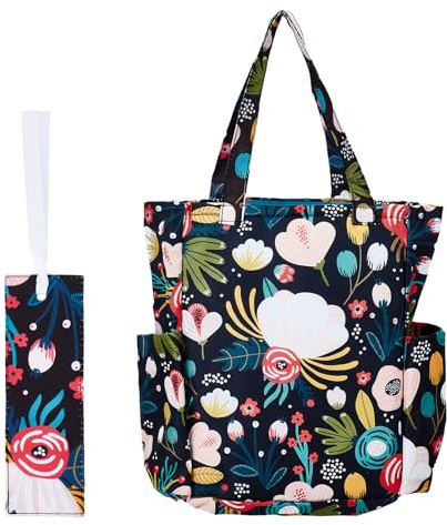 NICENEEDED Bibelhülle Mit Taschen Für Wasserflaschen Wasserdichte Bibel Umhängetaschen Mit Blumenmotiv Bibeltasche Mit Mehreren Taschen Und Tragegriff