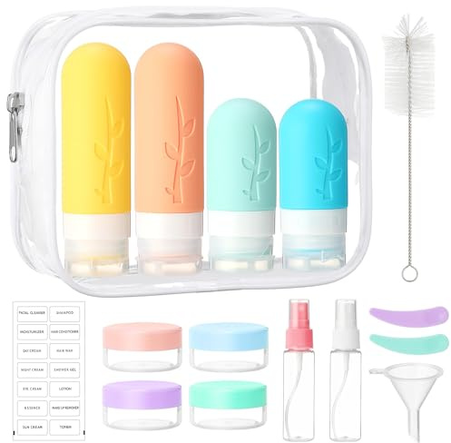 ZEHUIMOM 16 Stück Silikon Reiseflaschen Set,auslaufsichere Reise Container und Reise Toilettenartikel Set,squeeze flasche,Reise Flaschen zum Befüllen for Conditioner Lotion BPA Free