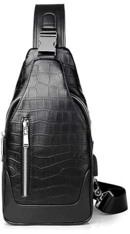 FANDARE Brusttasche Herren Sling Bag Schultertasche PU-Leder Männer Crossbody Bag Brustbeutel Umhängetaschen Schwarz Handytasche für Wandern Reisen Männertasche Crossover Bodybag Daypacks