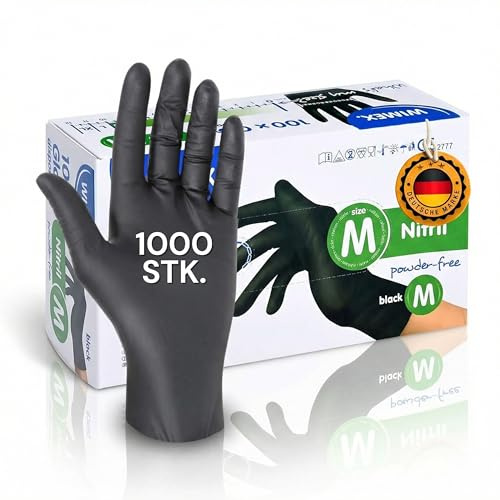 LogiPack GeRo Nitrilhandschuhe schwarz Box Einweghandschuhe, Einmalhandschuhe, Untersuchungshandschuhe, Nitril Handschuhe, puderfrei, ohne Latex, latexfrei, 1000 Stück (Größe L)
