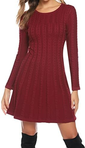 Gyabnw Vestido Suéter Mujer Invierno Elegante Casual Cuello Redondo Manga Larga Ropa Mujer Fiesta Cálida y Confortable
