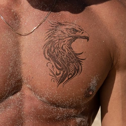 Inkster Temporäres Tattoo - Großer Adlerkopf - Vegane & Wasserfeste Tattoos für Erwachsene - EU-Kosmetikzertifizierte Farbe - 2 Wochen Tattoo - Premium Klebetattoos & Fake Tattoo