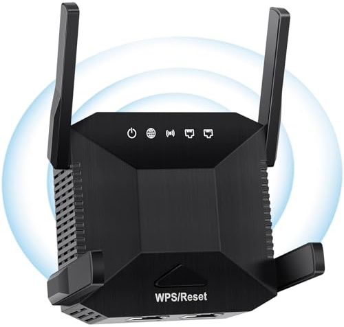 Répéteur WiFi 1200Mbps 5GHz & 2.4GHz Dual Band WiFi Extender pour la Maison et Le Bureau, Facile à Installer Couverture Facile du Signal dans Toute la Maison