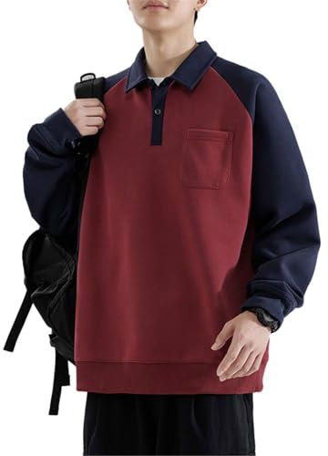 Sudadera de otoño e Invierno para Hombre, Camisa Superior con Cuello Medio Alto, Cuello Redondo cálido, Manga Larga-Red-S