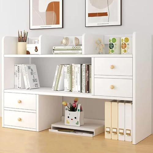 Schreibtisch-Organizer aus Holz mit Schubladen – 3-stöckiges Schreibtisch-Bücherregal für Computertisch, Mehrzweck-Büroaufbewahrung, Präsentationsregal, DIY-Schlafsaal-Organizer