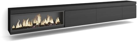 Skraut Home | Mueble TV | Televisión | Muebles de salón, almacenaje | 317x45x35 cm | Chimenea eléctrica XXL | Colgado, Suspendido | Estilo Moderno | Negro