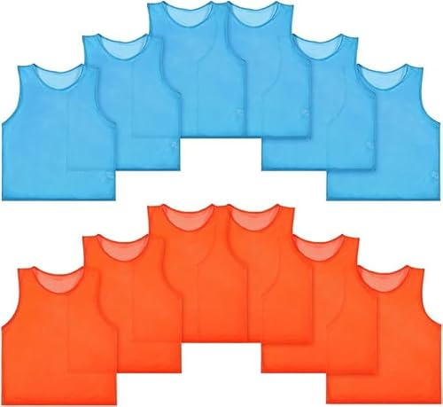 Lot de 12 gilets d'entraînement de football pour jeunes en maille de nylon pour entraînement d'équipe de sport, Rouge/bleu, 1