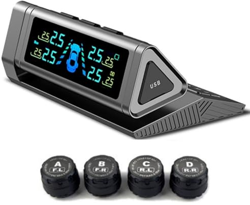Reifendruckkontrollsystem Sensor mit Nummernschild mit LCD-Display TPMS Druckmonitor Universal-Autodetektor mit externem Ventil (Silber)