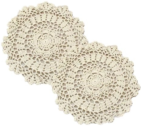 Oriental riverkit Klein Tischsets Rund, Boho Gewebte Spitzendeckchen, 40 cm | Beige, 2 Stück Handgefertigte Baumwolle Gewebte Platzsets, Gehäkeltes Tischset für Küche, Esszimmer und Party Dekoration