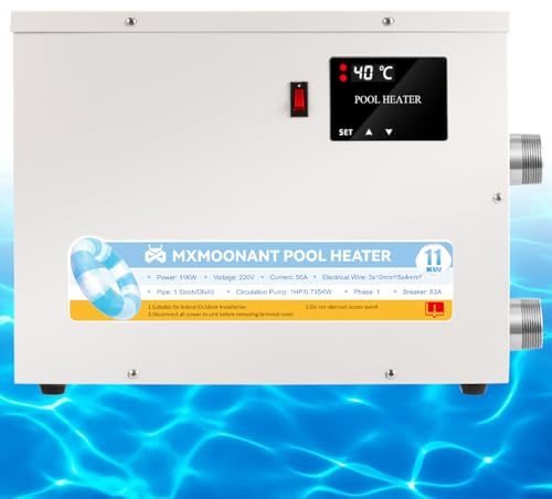 Mxmoonant Pool Heater 11KW 220V, Hot Tub Water Thermostat 25~50℃, Electric Swimming Pool Heater with Touch Screen for Both Above Ground and Inground Pool, Spa, Bathtub