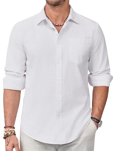 Alimens & Gentle Leinenhemd Herren Langarm Hemd Männer Baumwolle Leinen Shirt Regular Fit Freizeithemden Sommer Strand Tshirt