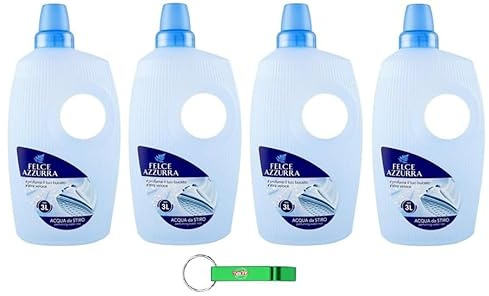 4 X Felce Azzurra Acqua Profumata per Ferro da Stiro, acqua profumata per ferro da stiro 1000 ml + portachiavi Beni Culinari