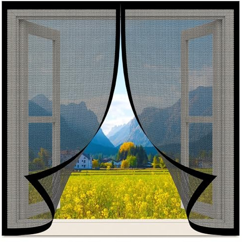 Mosquitera Ventana Abatible 122 x 102 cm sin Taladrar Imanes Mosquitera con Malla Super Fina para Apto para Niños y Mascotas para Todas Las Puertas y Ventanas, Negro