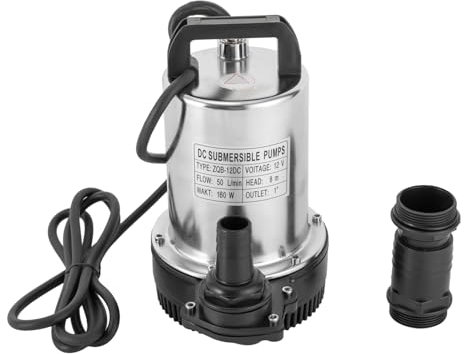 Submersible Pump DC 12V Sewage Dirty Water Pump Stainless Steel Durable Drain Sump Celler Pump Submersible PondPump 160 W 6000L/H for Clean Pool and Pond Draining, Immersion Depth 0.5-8 m