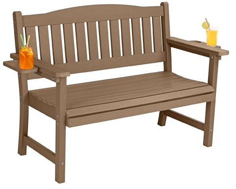 TinFrey Gartenbank Holz Wetterfeste Holzbank für 2-3 Personen, 360kg Belastbar (110cm) | Parkbank Sitzbank Balkonbank Bank aus HIPS mit Lehne für Outdoor, Terrasse, Balkon & Garten